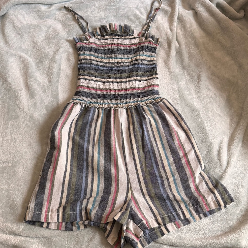 Linen Romper with Nautical Stripes